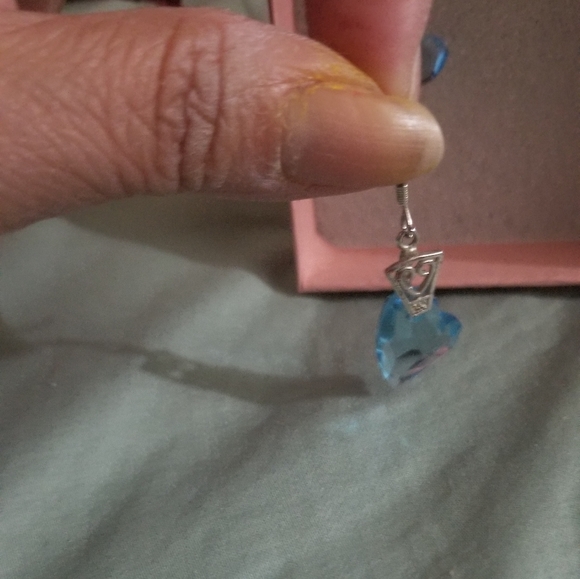Prom Dance Blue and Silver Swarovski Crystal Handmade dangler Heart Earrings. - Picture 5 of 5